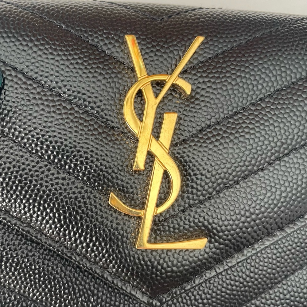 Saint Laurent Grain de Poudre Black Grained Leather Tri Fold Wallet NEW W/O TAGS - Picture 8 of 10